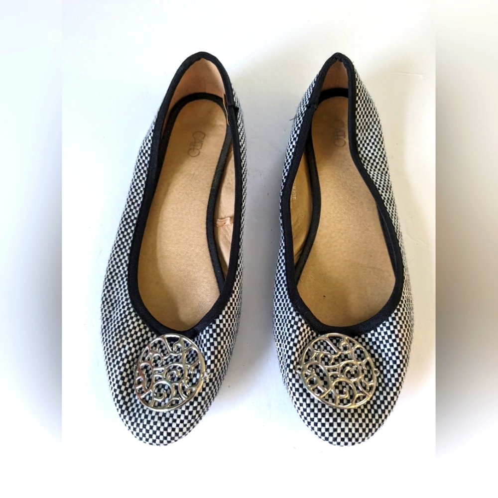 Black & White Tweed Medallion Slides - Sz 9